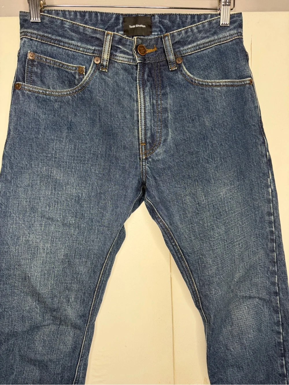 todd shelton men selvage straight jeans size 28x26 blue
